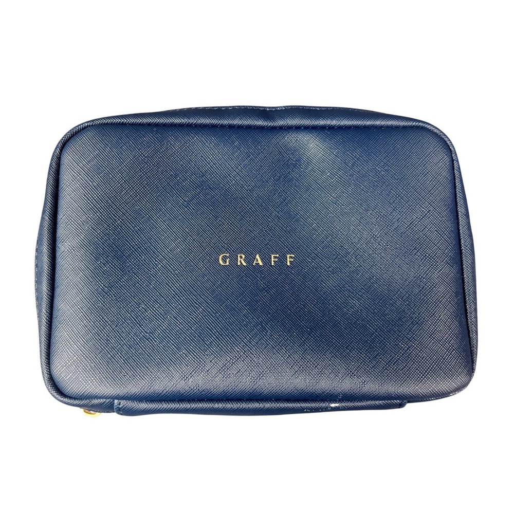 Graff Korean Air First Class Amenity Pouch Navy Blue Saffiano Travel Case
